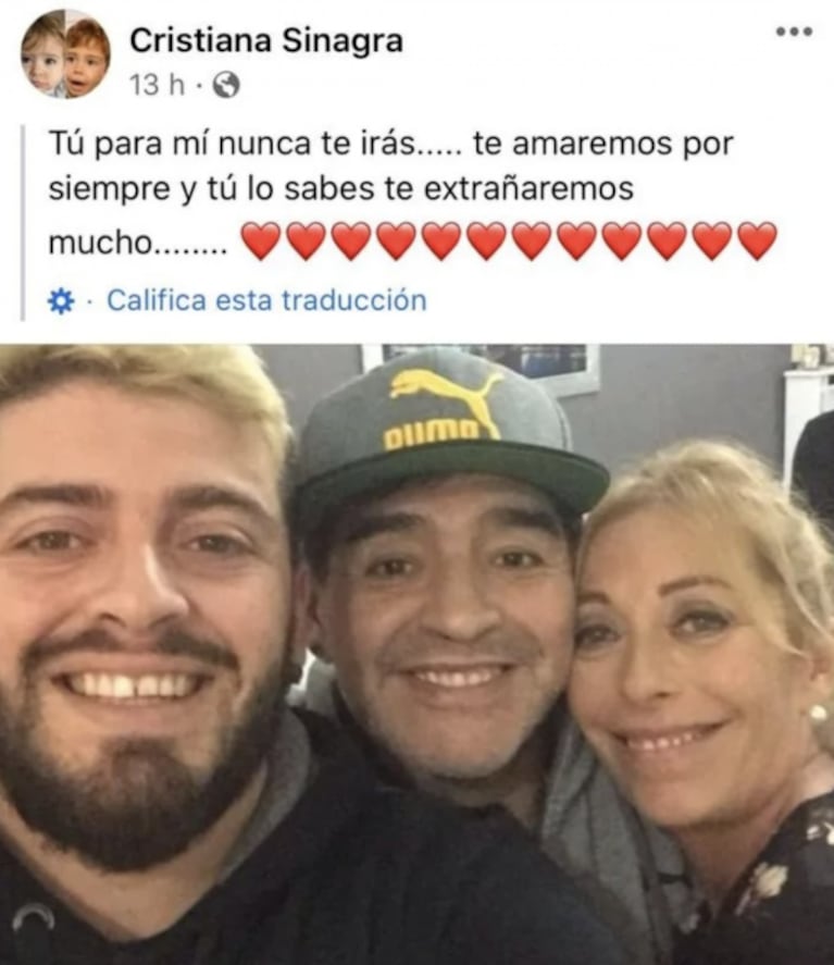 Cristiana Sinagra, la mamá de Diego Junior, despidió a Diego Maradona: "Te amaremos por siempre"