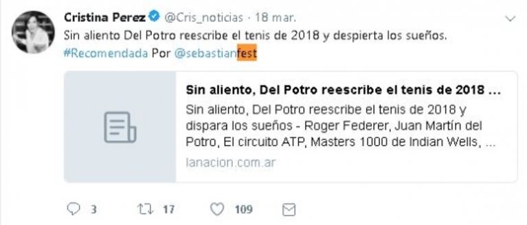 Cristina Pérez blanqueó su noviazgo con un periodista deportivo de La Nación