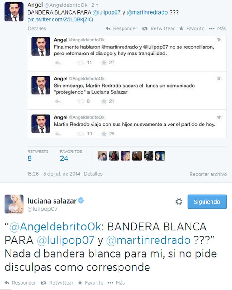 Cruce tuitero entre Angel de Brito y Luciana Salazar (Foto: Twitter)