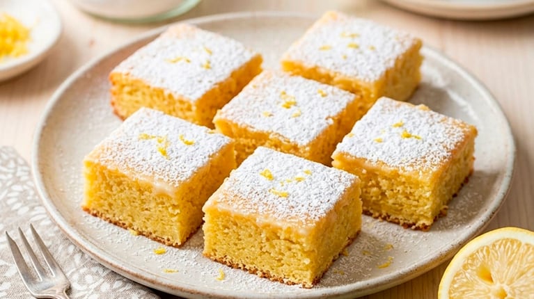 Cuadraditos de limón fáciles y rápidos: la receta húmeda y deliciosa (Foto IA)
