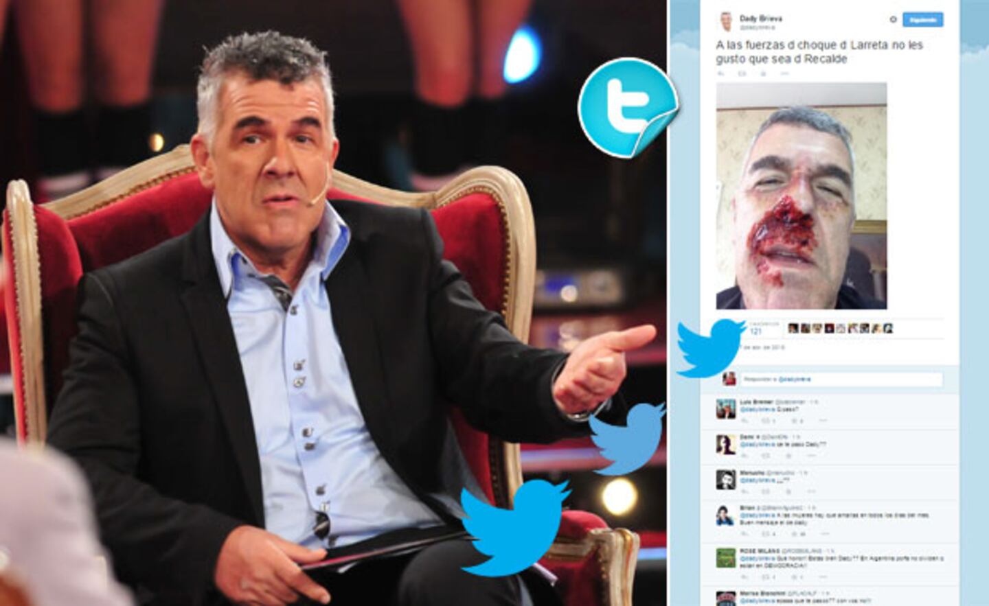 Dady Brieva y una "broma" twittera que le valió severas críticas. (Foto: Web y Twitter)