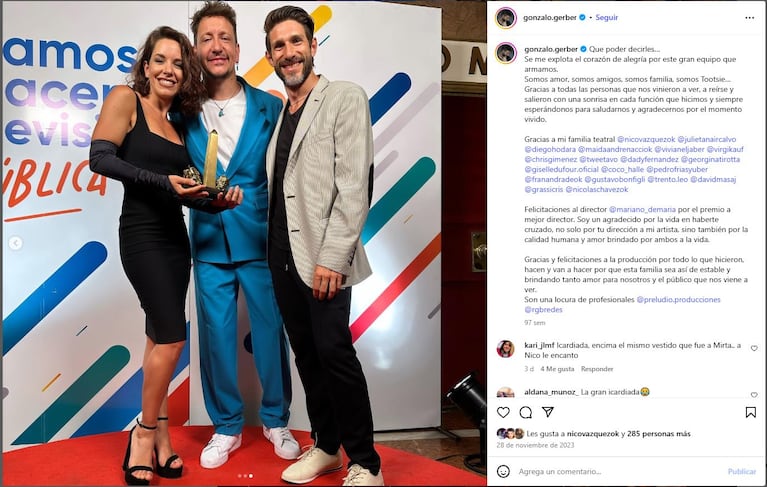 Dai Fernández, Nicolás Vázquez y Gonzalo Gerber en noviembre de 2023 en los premios ACE. (Foto: @gonzalo.gerber)