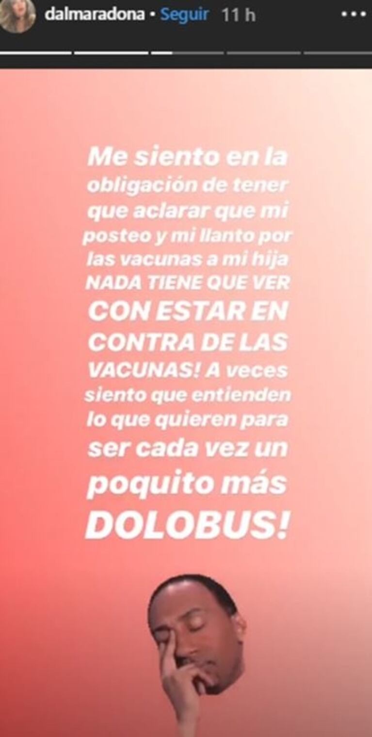 Dalma Maradona aclaró por qué lloró al ver cómo le aplicaban una vacuna a su beba, tras recibir insólitas críticas