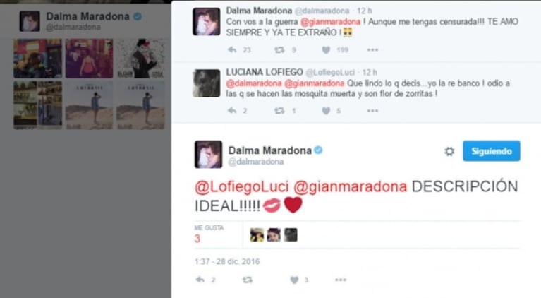 Dalma Maradona avaló una polémica calificación a La Princesita en Twitter, tras el escándalo con Gianinna: "Definición ideal"
