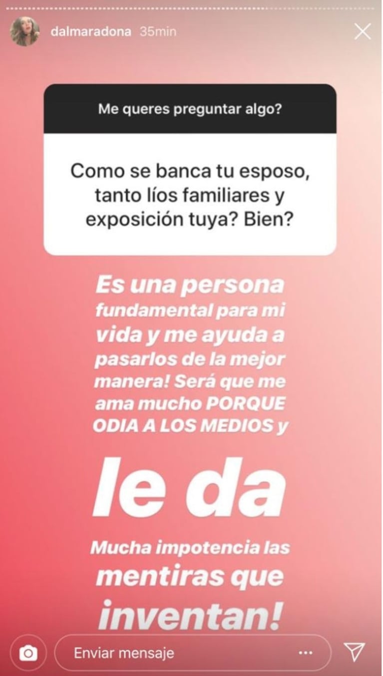 Dalma Maradona contó cómo vive su marido Andrés Caldarelli sus escándalos familiares: "Odia los medios y..."