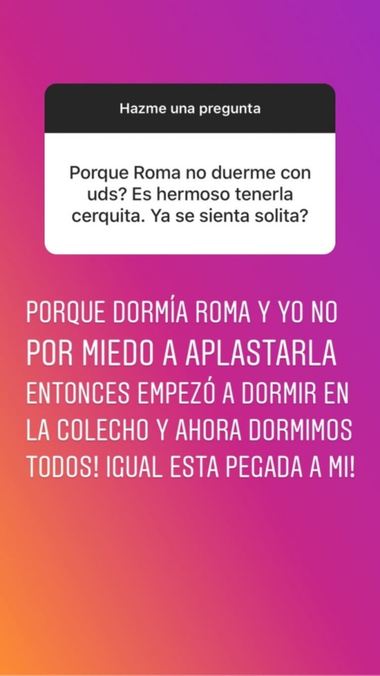 Dalma Maradona contó por qué le dijo "no" al colecho con Roma: "Ella dormía y yo no por miedo a aplastarla"