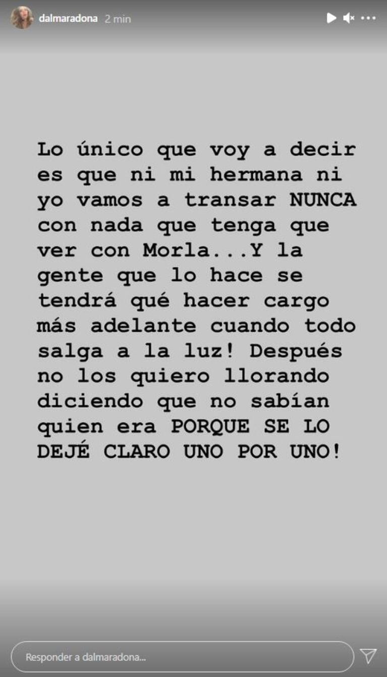 Dalma Maradona disparó desafiante contra Luque y Morla, tras la muerte de Diego: "¿Nos vamos a seguir haciendo los boludos?"