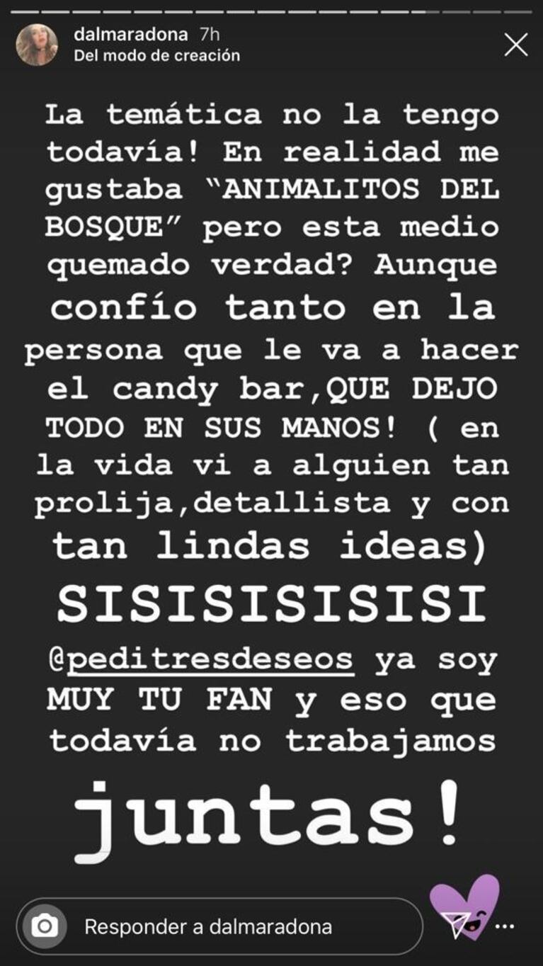 Dalma Maradona, divertida sobre la organización del cumple de Roma: "¡No me vengan con festejos chiquitos!"