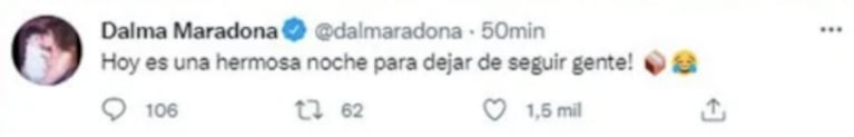 Dalma Maradona lanzó un filoso tweet en medio del estreno de Sueño Bendito: "Hermosa noche para dejar de seguir gente"