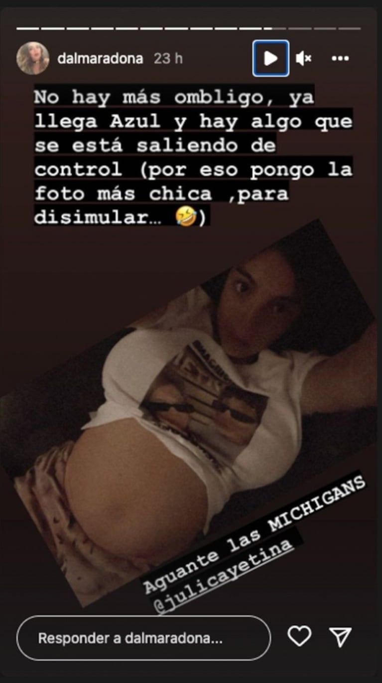 Dalma Maradona mostró su pancita en el último mes de embarazo: "No hay más ombligo"