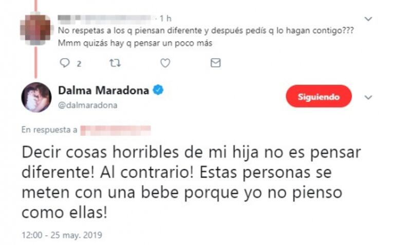 Dalma Maradona opinó sobre el aborto legal y se metieron con su hija: "Ni se te ocurra nombrarla..."