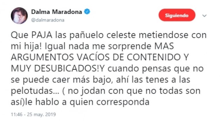 Dalma Maradona opinó sobre el aborto legal y se metieron con su hija: "Ni se te ocurra nombrarla..."