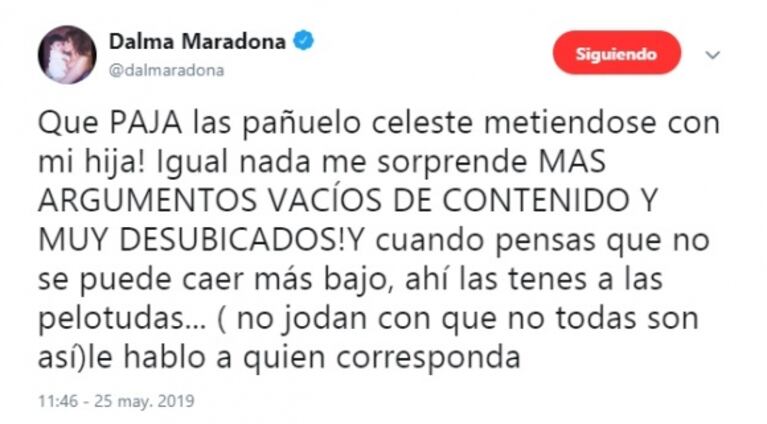 Dalma Maradona opinó sobre el aborto legal y se metieron con su hija: "Ni se te ocurra nombrarla..."