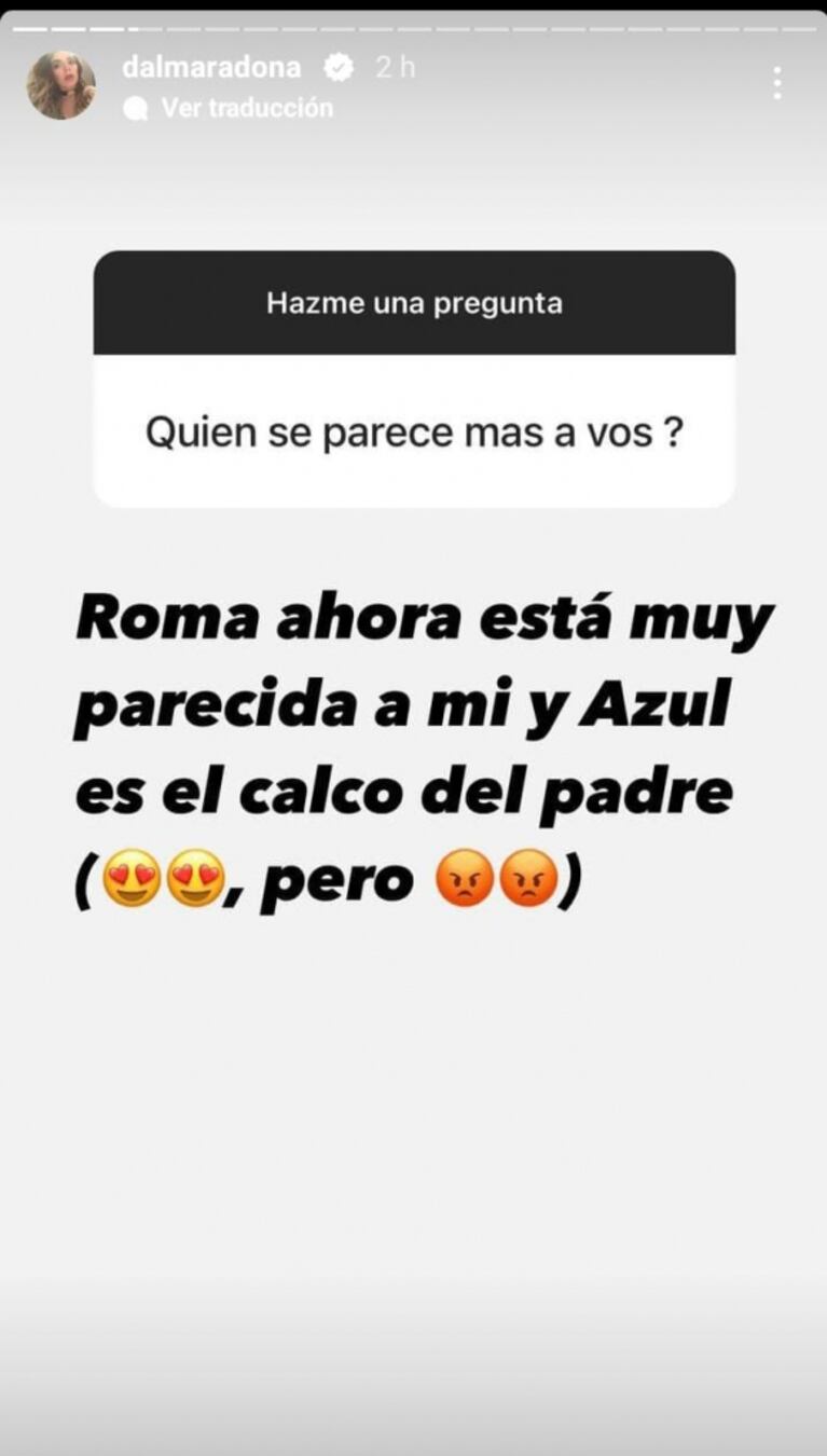 Dalma Maradona reveló a quiénes se parecen sus hijas y explicó por qué no las muestra