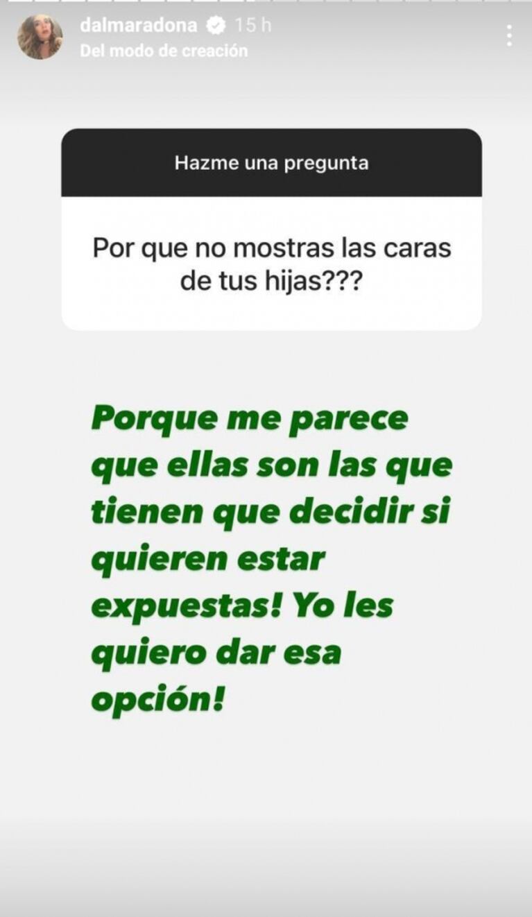 Dalma Maradona reveló a quiénes se parecen sus hijas y explicó por qué no las muestra
