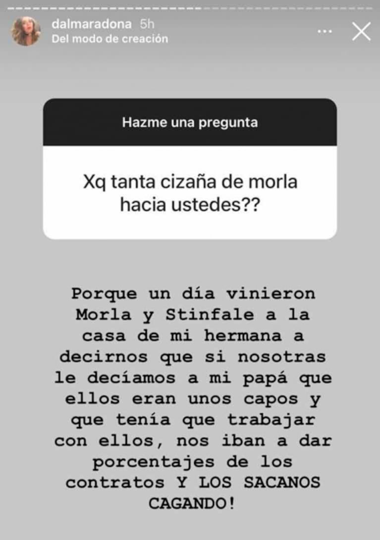 Dalma Maradona reveló el origen de su guerra con Matías Morla: "Con Stinfale nos dijeron que si le decíamos a papá que trabajara con ellos, nos daban porcentajes"