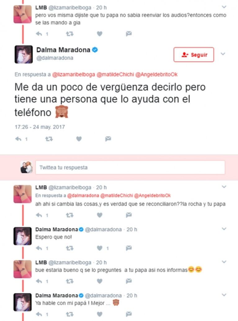 Dalma Maradona y sus furiosos tweets contra Rocío Oliva: "Mi papá le mandó los audios a Gianinna diciéndole '¡denunciala!', ahora ella volvió a Dubai porque se le acabó la plata"