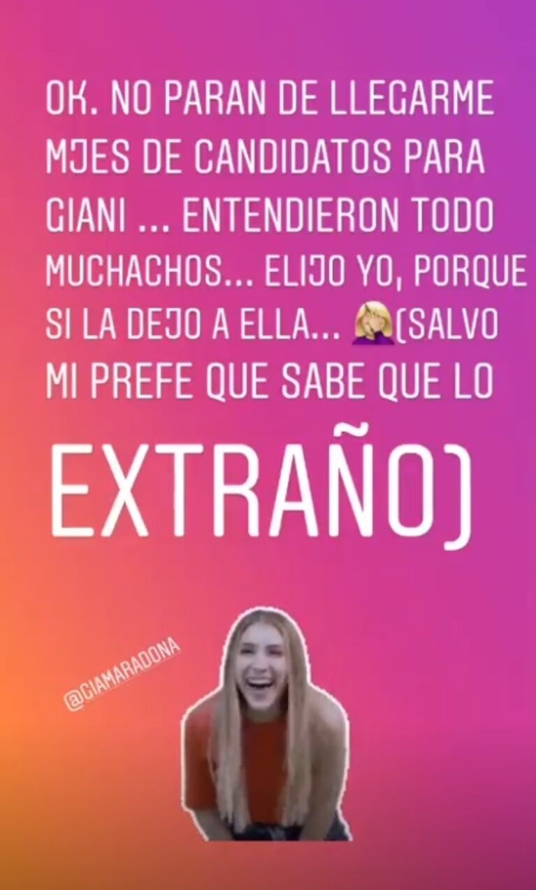 Dalma Maradona y una clara advertencia a los candidatos que quieren conquistar a su hermana, Gianinna