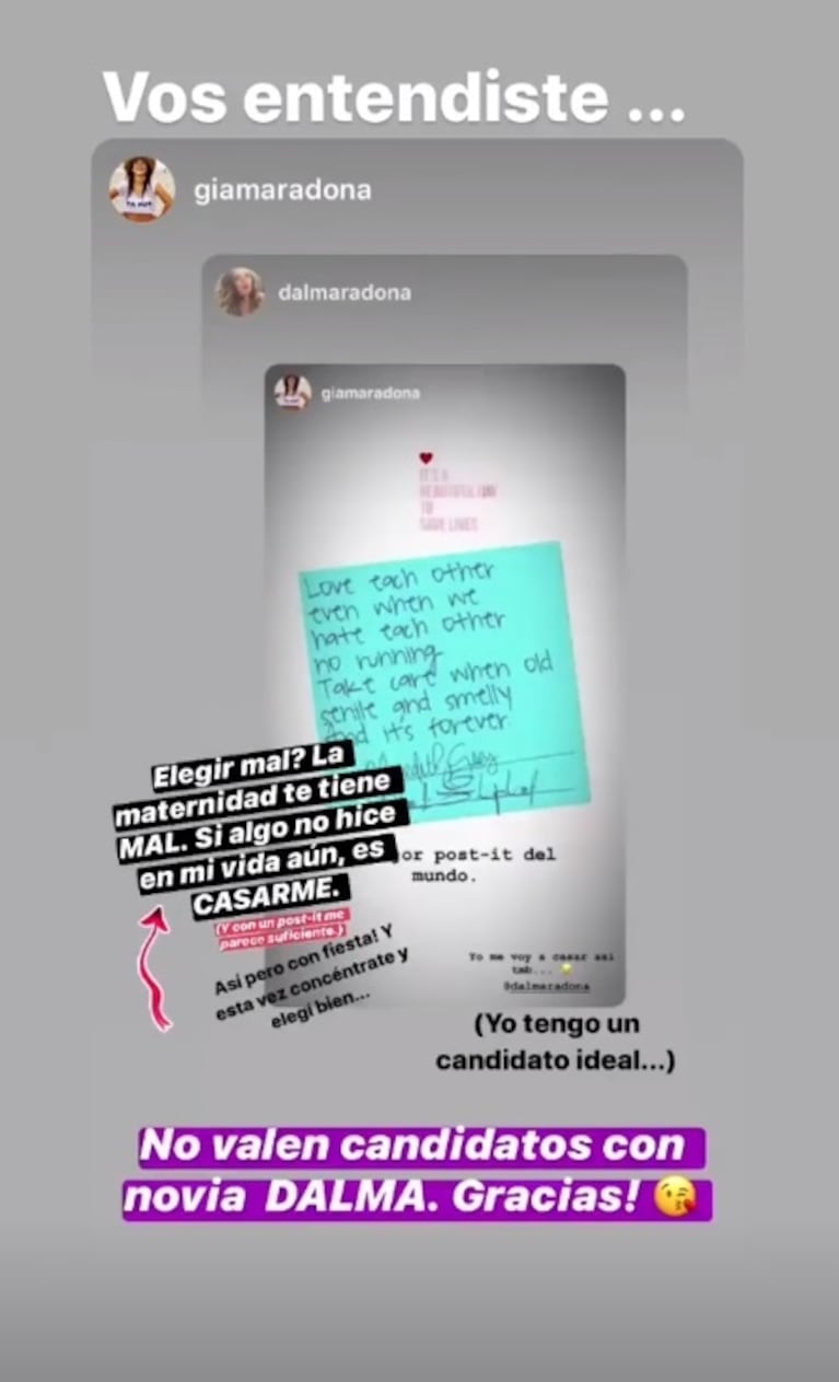 Dalma Maradona y una clara advertencia a los candidatos que quieren conquistar a su hermana, Gianinna