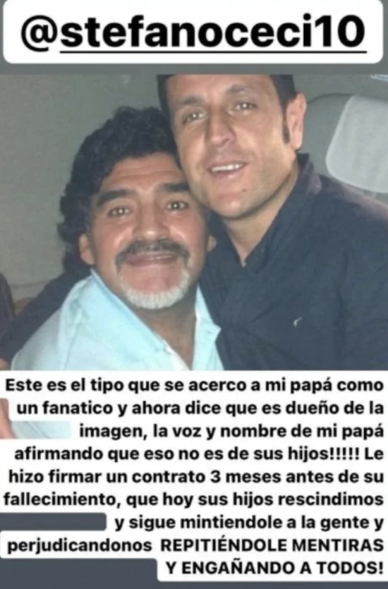 Dalma se descargó contra un amigo de Diego Maradona que dice ser dueño de su marca: "Le hizo firmar un contrato tres meses antes de su fallecimiento"