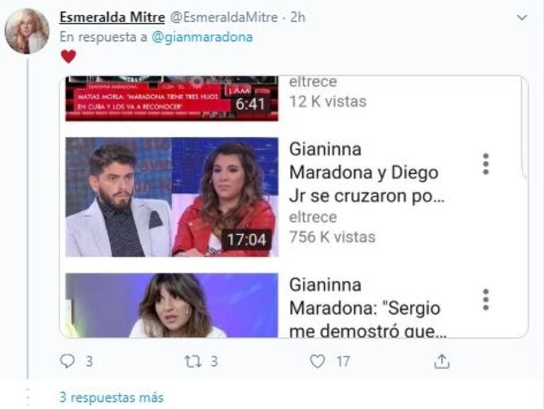 Dalma y Gianinna Maradona se cruzaron con Esmeralda Mitre por tildar a su padre de "papelonero"