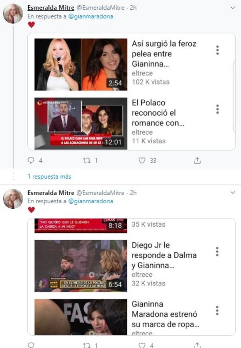 Dalma y Gianinna Maradona se cruzaron con Esmeralda Mitre por tildar a su padre de "papelonero"