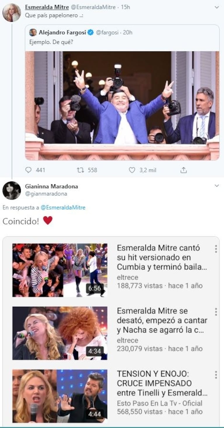 Dalma y Gianinna Maradona se cruzaron con Esmeralda Mitre por tildar a su padre de "papelonero"
