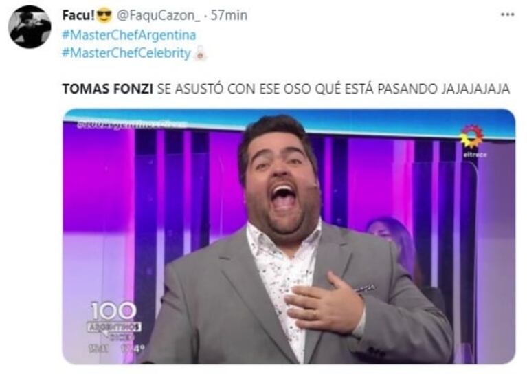 Damián Betular asustó a Tomás Fonzi disfrazado de oso en MasterChef Celebrity 3 y generó una montaña de memes: "Era gigante y con anteojos"