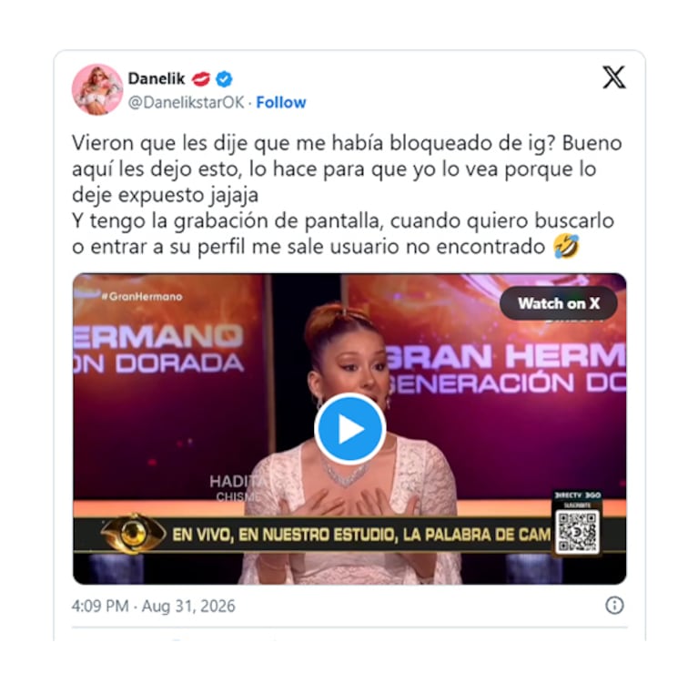 Danelik sigue furiosa con Santiago del Moro