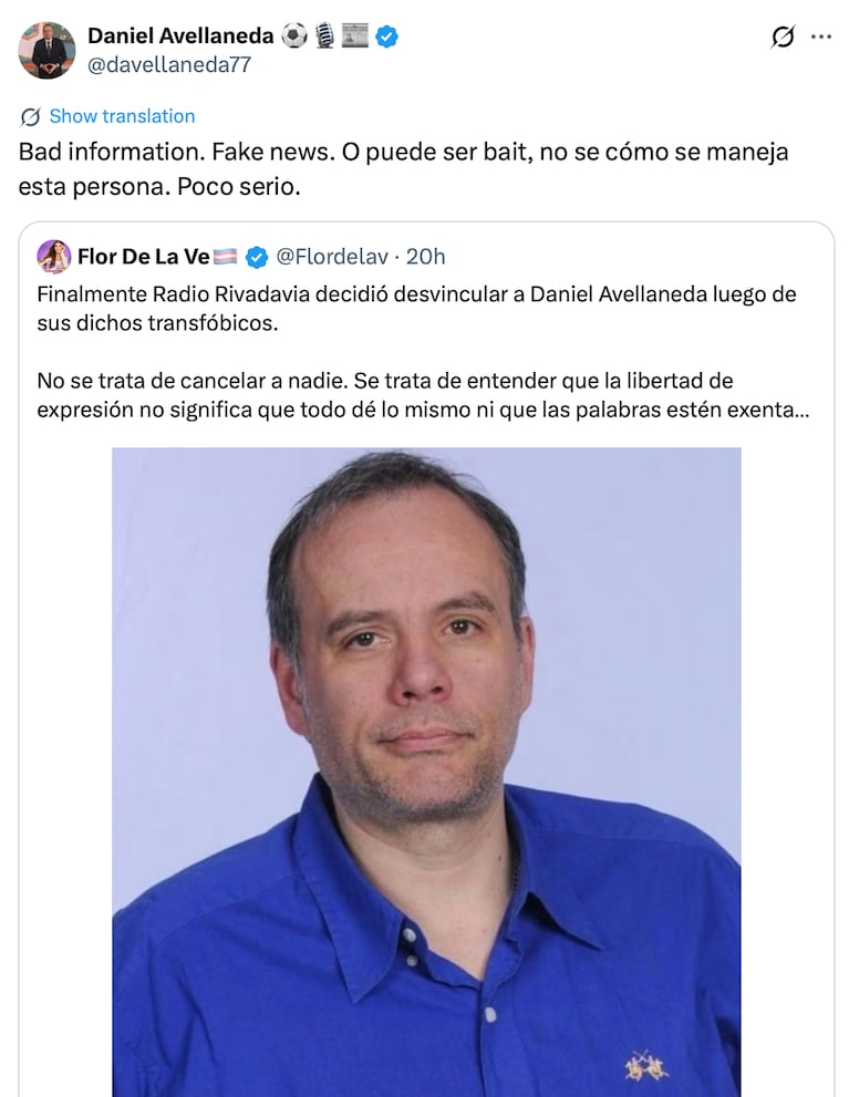 Daniel Avellaneda desmintió la información de Flor de la V (Captura: X @davellaneda77)