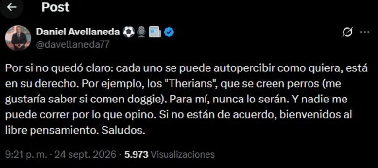 Daniel Avellaneda redobló sus polémicos dichos sobre Florencia de la V. Crédito: X