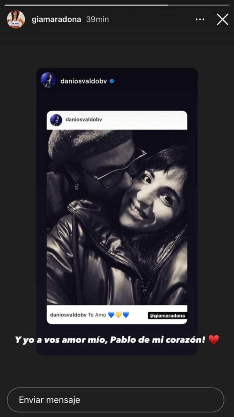 Daniel Osvaldo le declaró su amor públicamente a Gianinna Maradona con una foto romántica: "Te amo"