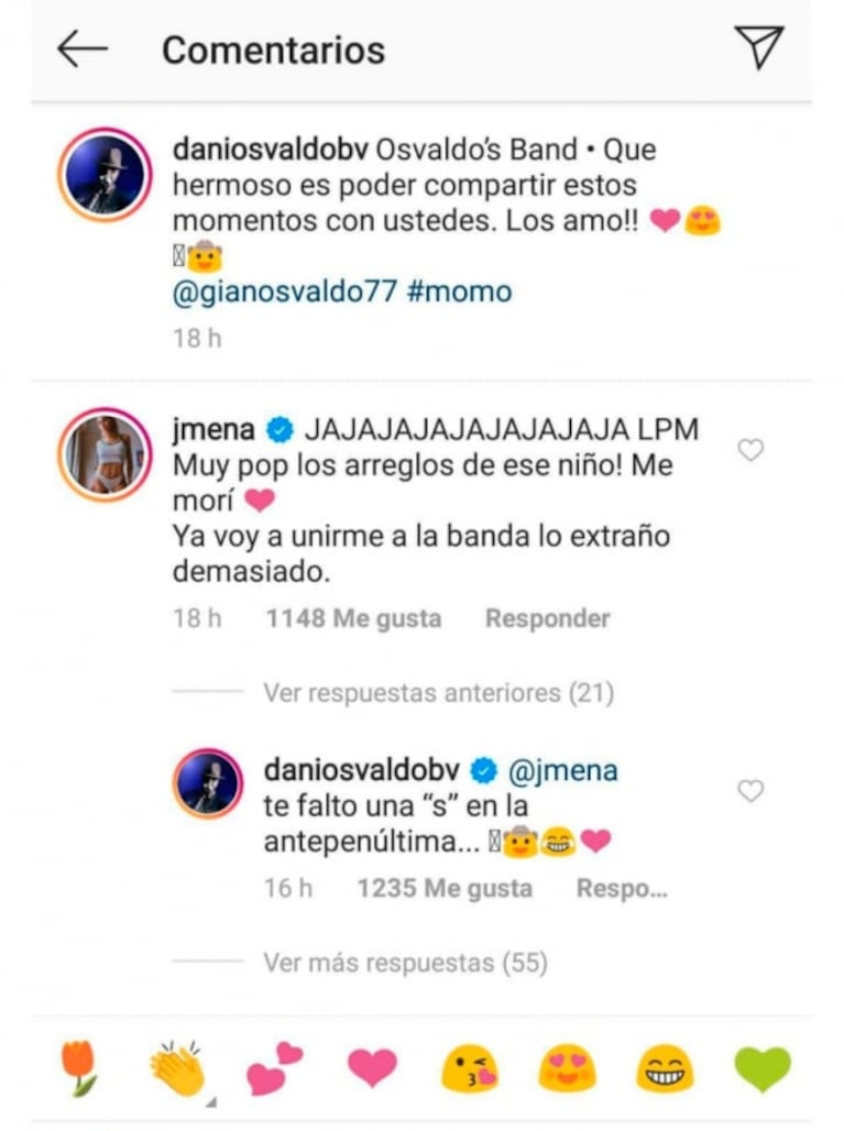 Daniel Osvaldo le respondió a Jimena Barón con mucha picardía: "Te faltó una 's' en la antepenúltima palabra"