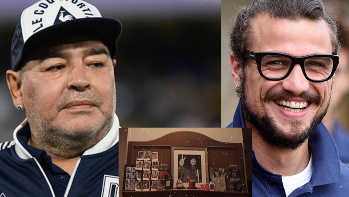 Daniel Osvaldo mostró el altar que le hizo a Diego Maradona en su casa.