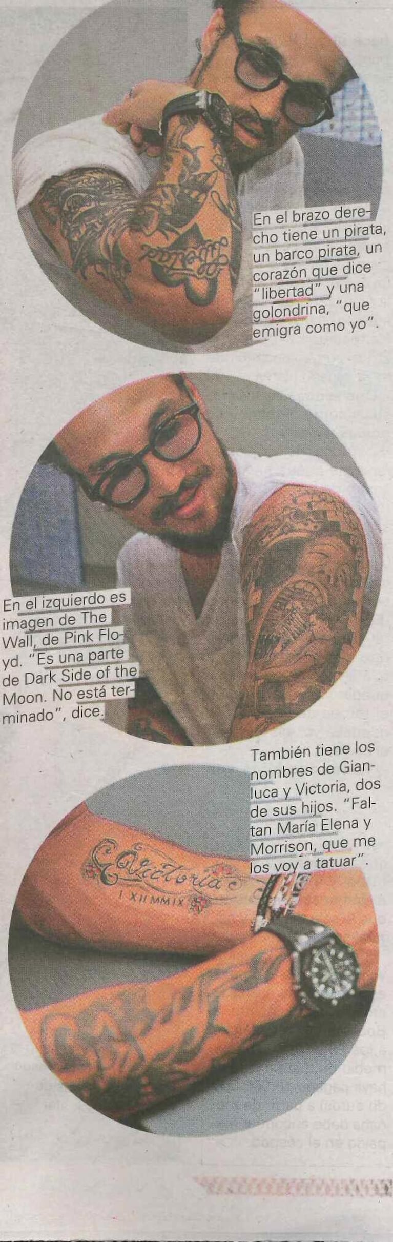 Daniel Osvaldo mostró y explicó sus tatuajes en el diario Olé.