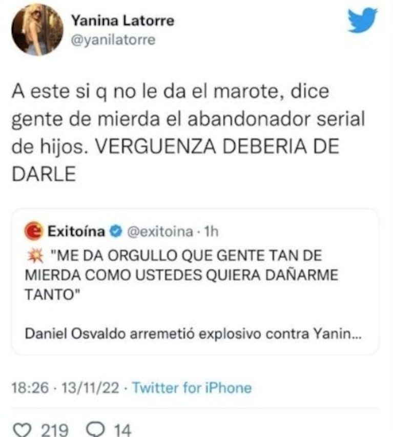 Daniel Osvaldo trató de mala persona a Yanina Latorre y la panelista lo cruzó sin filtros