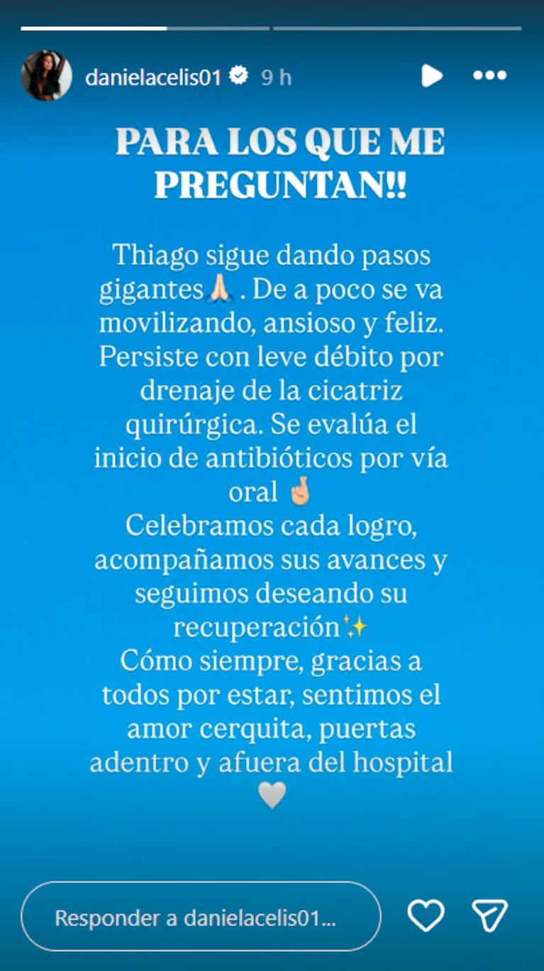 Daniela Celis contó cómo sigue la salud de Thiago Medina