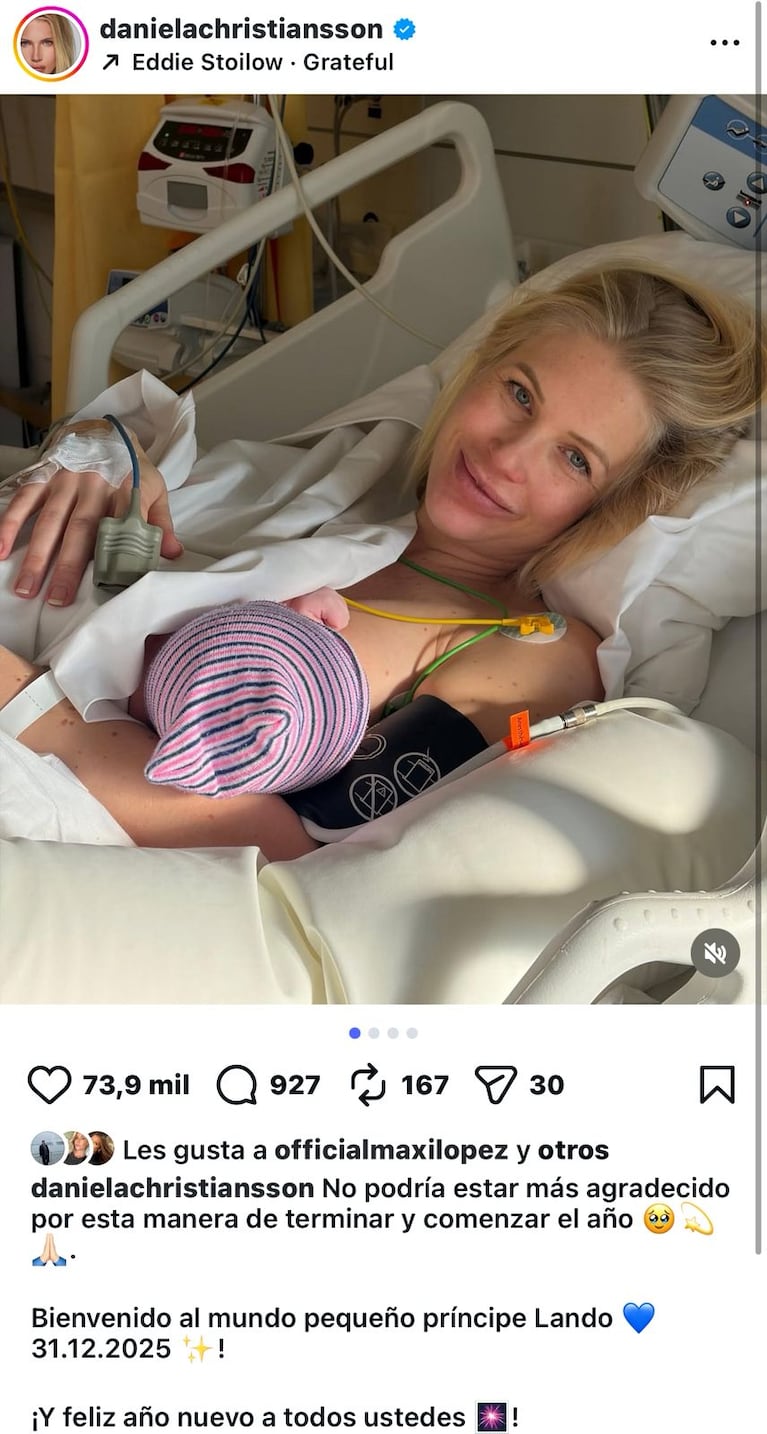 Daniela Christiansson y su hijo recién nacido, Lando (Foto: Instagram/@danielachristiansson).