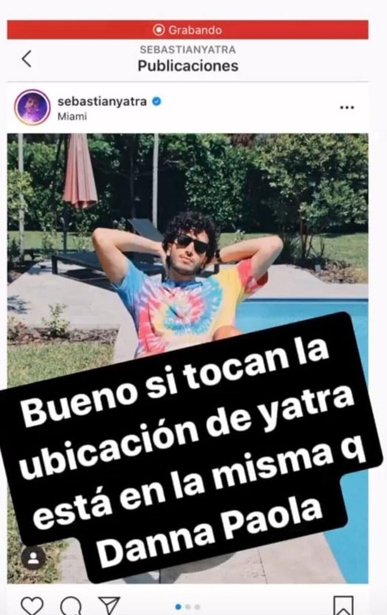Danna Paola y Sebastián Yatra, en Miami: el picante posteo de ella al que él le dio like