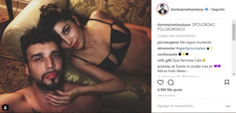 Dante Spinetta publicó fotos íntimas del apasionado festejo de cumple de su novia: "Pura Flama"