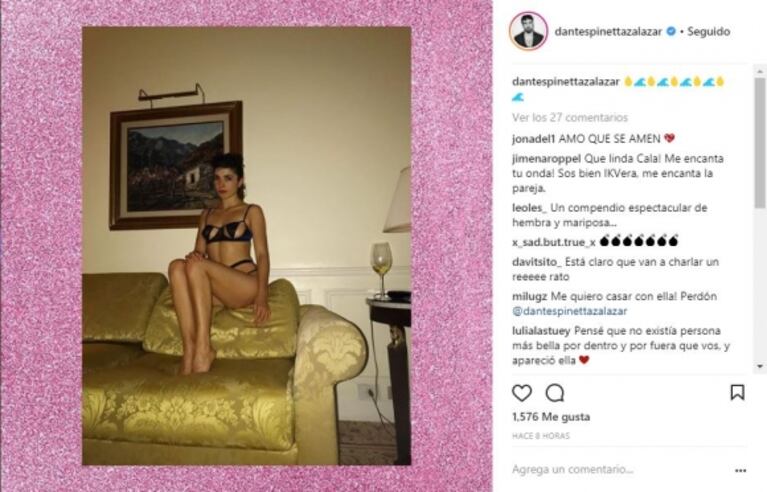 Dante Spinetta publicó fotos íntimas del apasionado festejo de cumple de su novia: "Pura Flama"