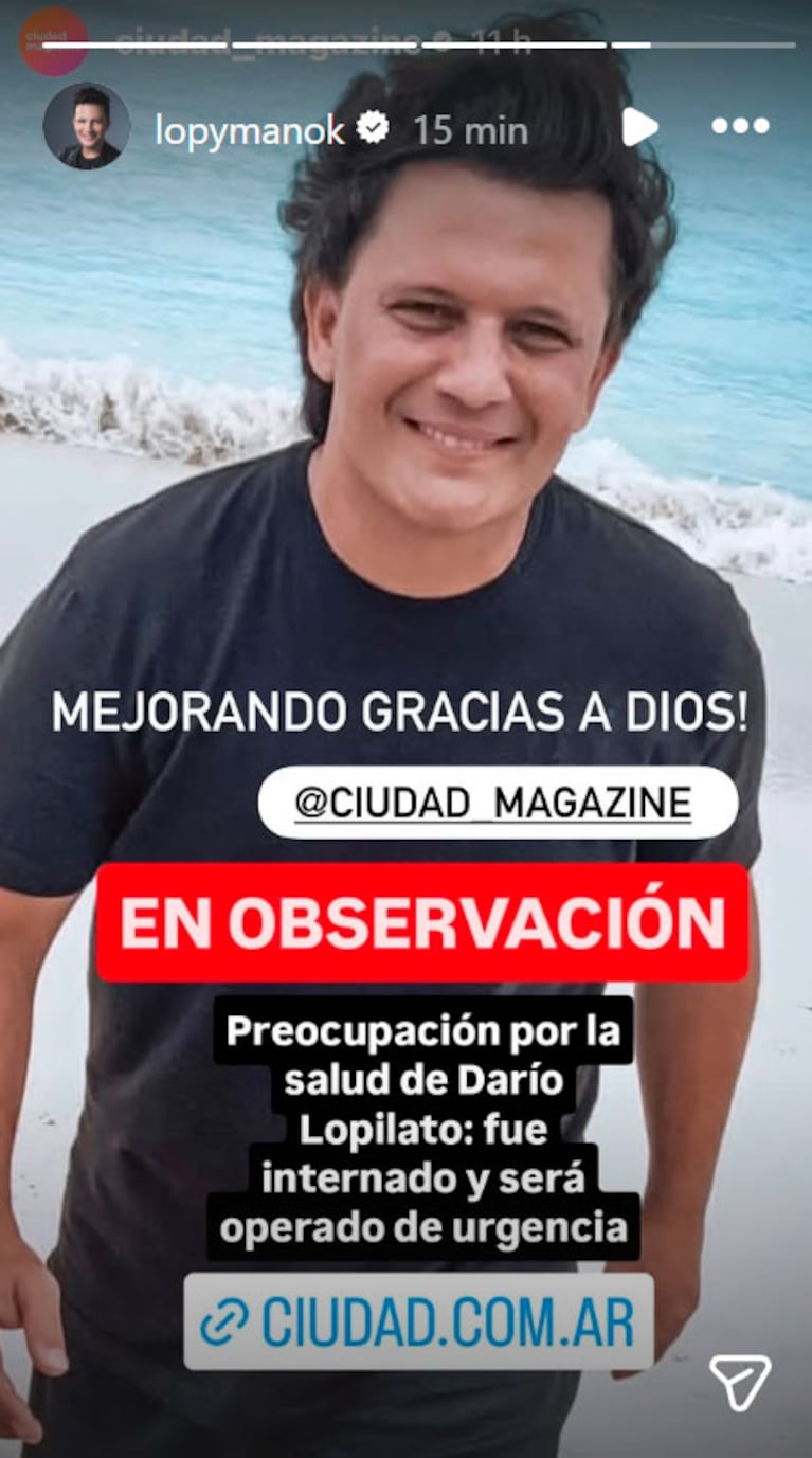 Darío Lopilato rompió el silencio tras su operación de urgencia (captura de Instagram)