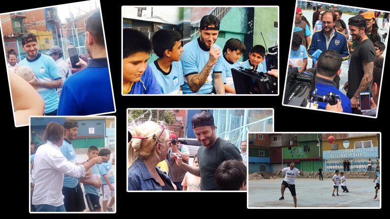 David Beckham visitó la villa 1-11-14 y firmó autógrafos (Fotos: Twitter). 