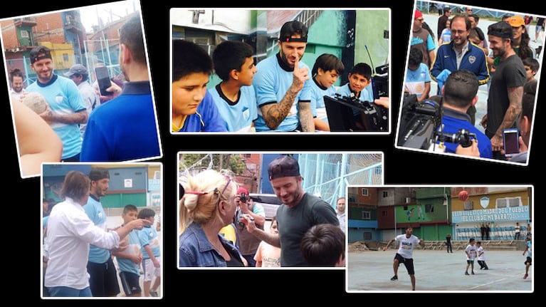 David Beckham visitó la villa 1-11-14 y firmó autógrafos (Fotos: Twitter). 