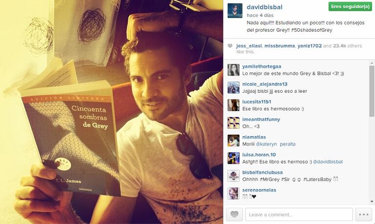David Bisbal se sumó a la moda de 50 sombras de Grey: ¿un mensaje para la China Suárez? (Foto: Instagram)