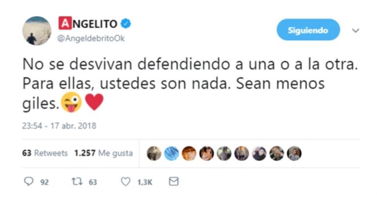 De Brito, picante con los fans de Pampita y Nicole Neumann: "Para ellas, ustedes son nada. Sean menos giles"