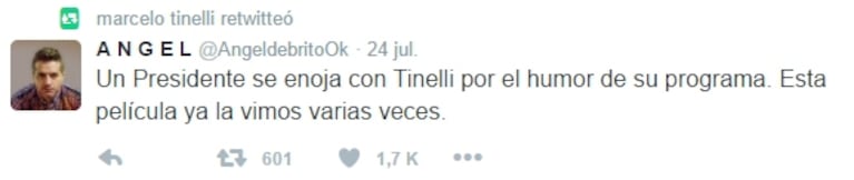 De la Rúa volvió a cargar contra Tinelli y el conductor respondió desde Twitter: filosos mensajes, citas y un picante retweet sobre Macri