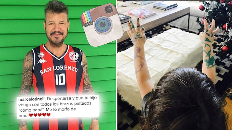 ¡De tal palo…! La tierna foto de Lorenzo 'tatuado' que publicó Marcelo Tinelli. (Foto: Instagram)