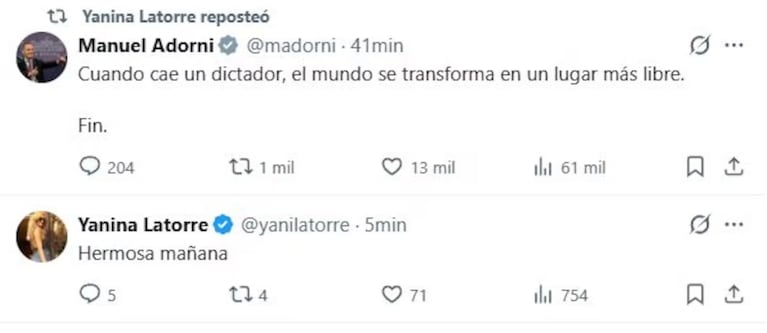 De Yanina Latorre a Ricardo Montaner: qué dijeron los famosos tras la captura de Nicolás Maduro | Créditos: Captura