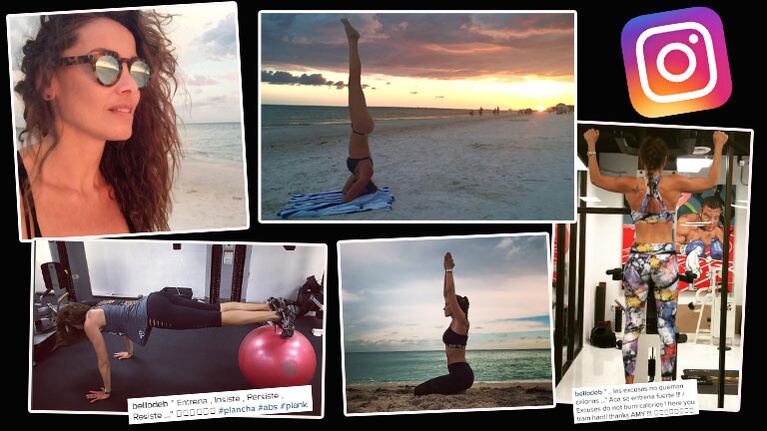 Débora Bello, súper diosa a los 39: yoga playero en bikini y estricta rutina en el gimnasio (Foto: Instagram)